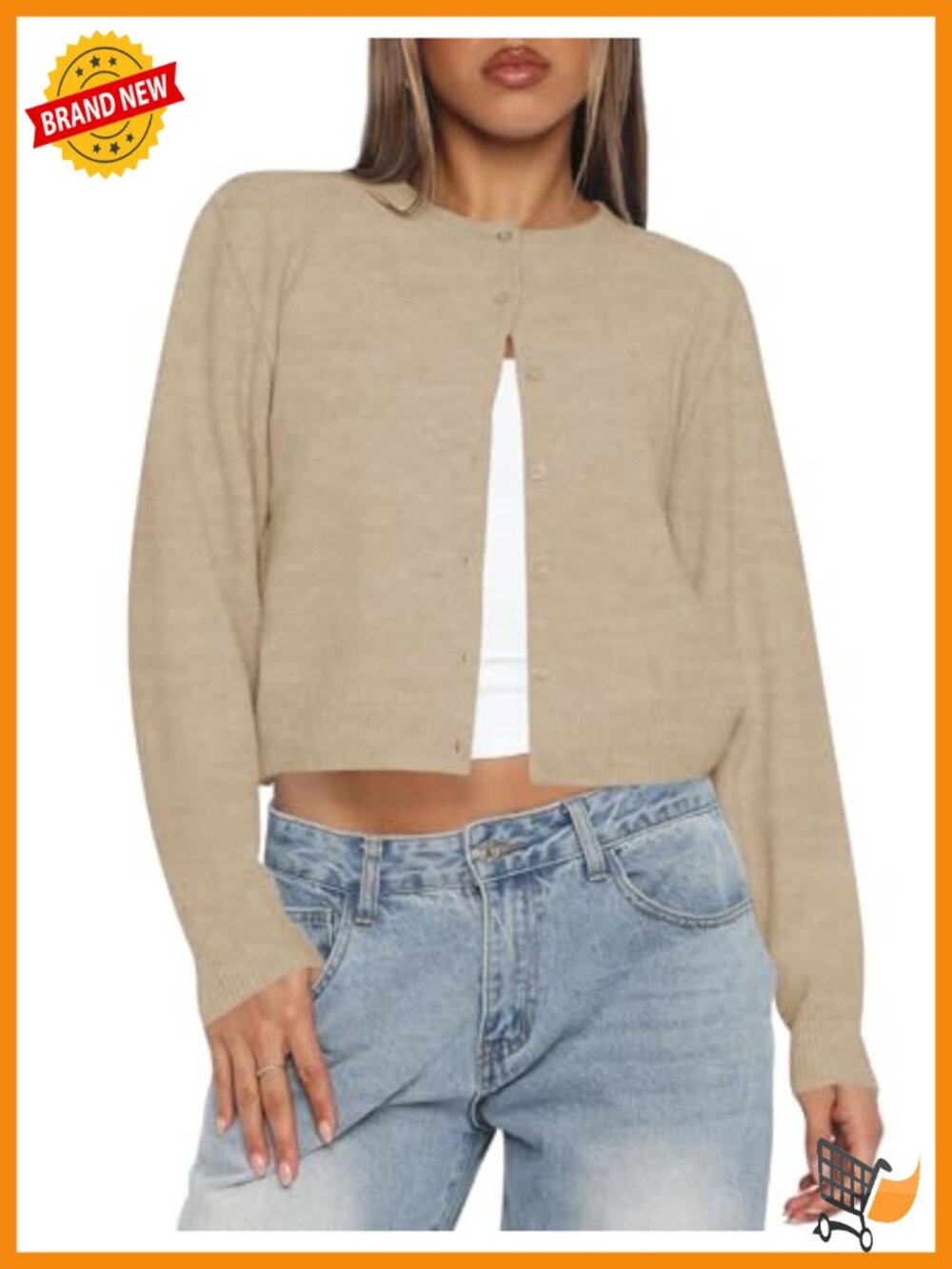 Womens Cropped Cardigan Sweater Lightweight Long Sleeve Button Up Knit Cardigan